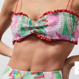 Ayla Swim Smocked Frill Top Bonaire Print M/L NEW